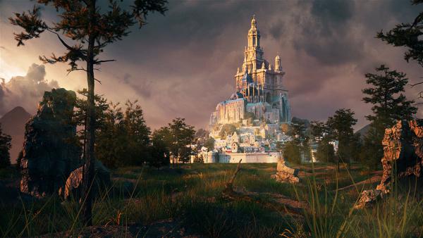 صحنه سه بعدی قلعه فانتزی با سینمافوردی و اکتان رندر Forest Fantasy Castle