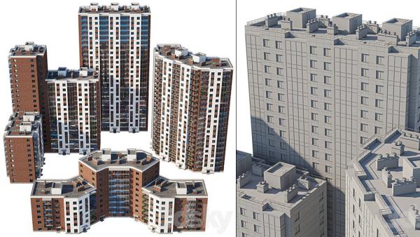 مجموعه مدل سه بعدی مجتمع مسکونی Set of Multi-Storey Buildings