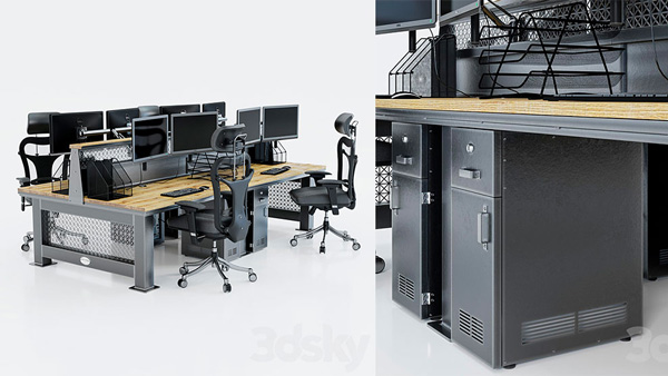 مدل سه بعدی میز کامپیوتر چهار نفره Computer Desk for 4 Workstations